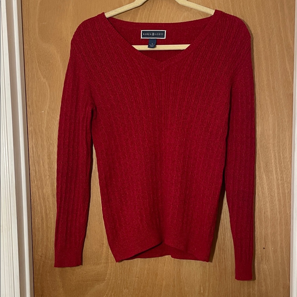 Karen Scott Red V neck Sweater